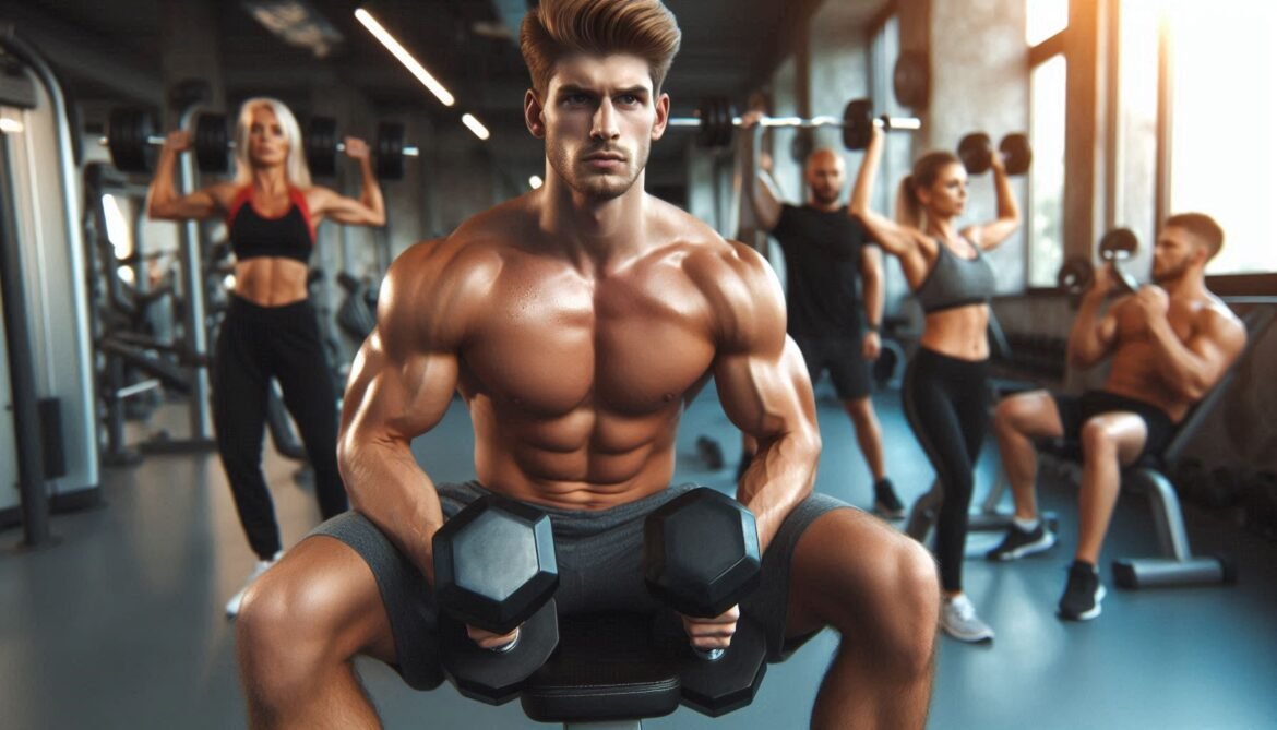Dumbbell Seated Arnold Press Person performing a dumbbell seated Arnold press to target shoulders and upper body muscles.