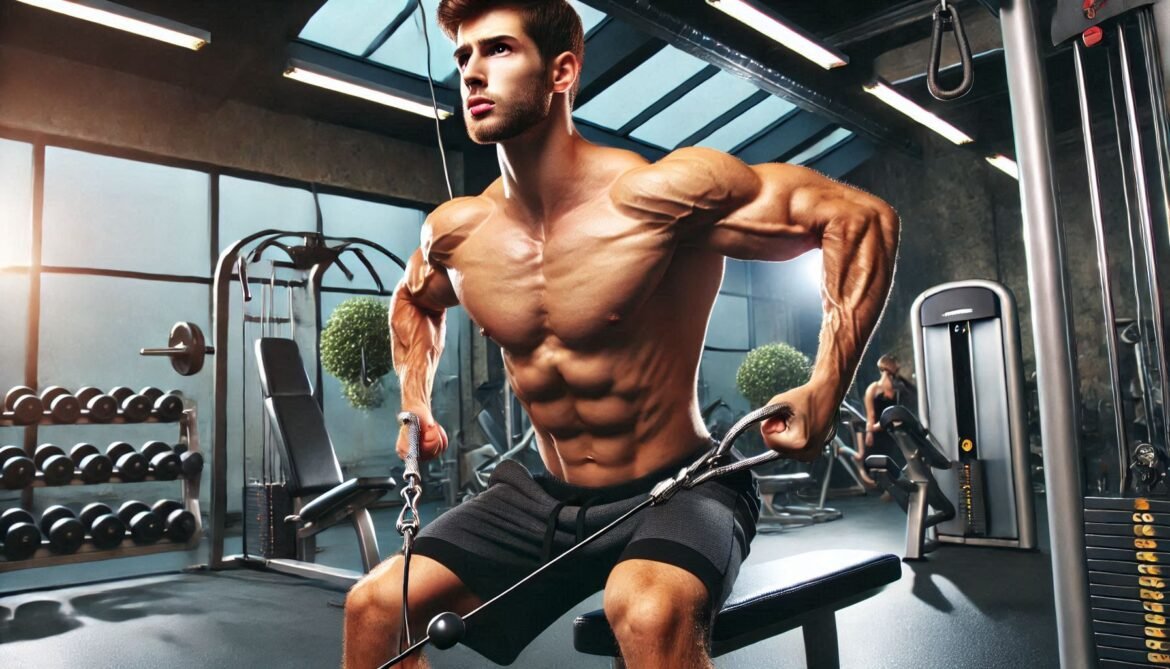 Cable Lateral Raise Individual performing a cable lateral raise in a modern gym, targeting side deltoid muscles for shoulder strength and symmetry.