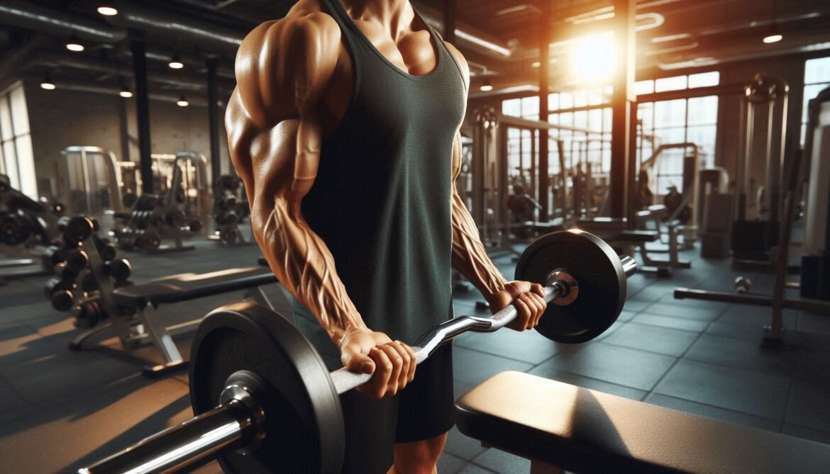 Effective Biceps Exercise: Dumbbell Bicep Curl for Muscle Growth Individual performing a bicep curl with dumbbells in a gym, emphasizing muscle engagement and strength development.