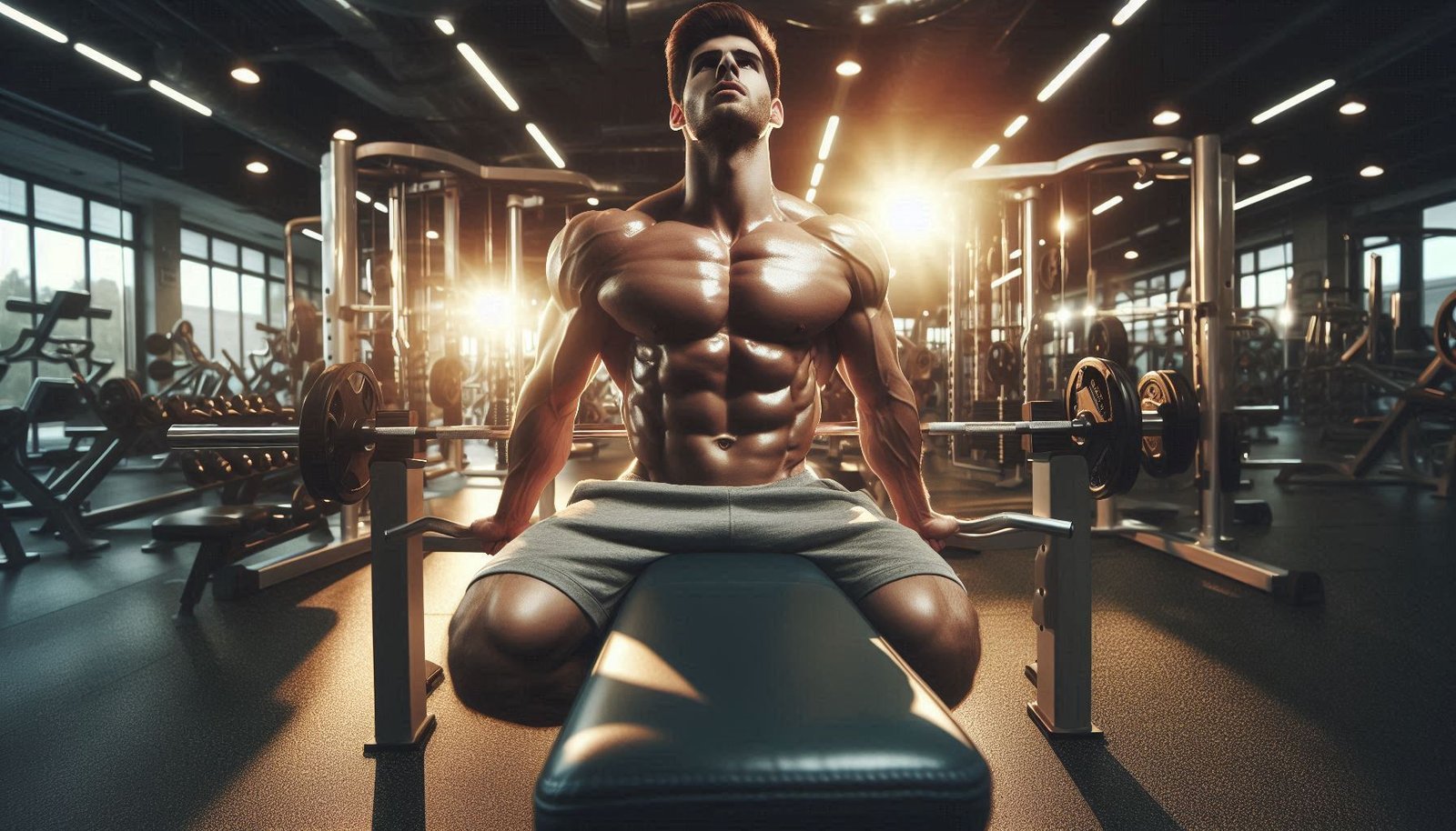 Man performing chest exercises in a gym, focusing on bench press and chest fly for muscle definition as part of a chest workout program