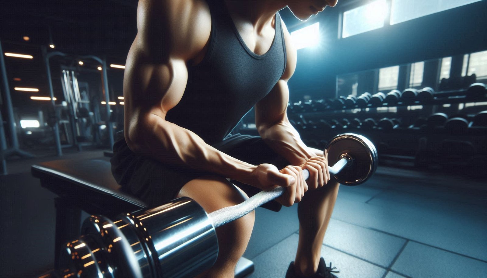 Person performing wrist curls with a barbell, focusing on forearm strength and wrist flexibility.