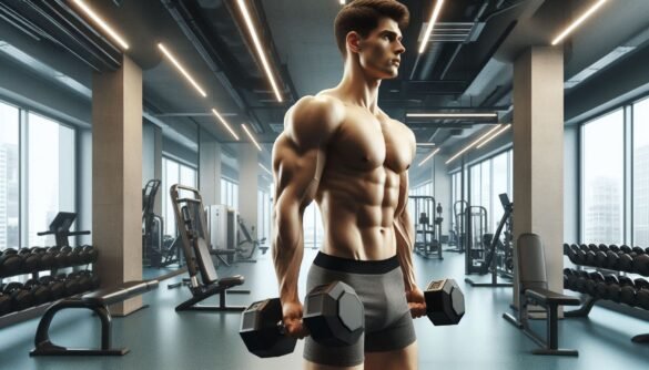 Individual performing the dumbbell front raise, targeting the front deltoids for shoulder strength and definition in a gym.